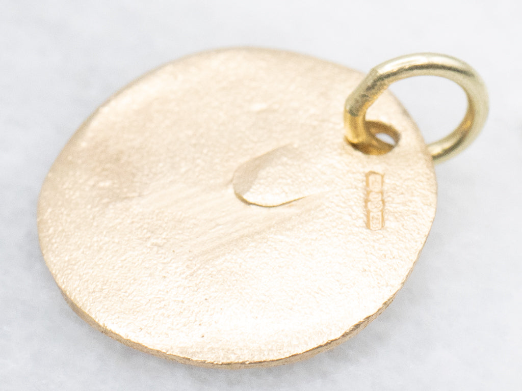 Textured Yellow Gold Initial "K" Signet Pendant with Diamond