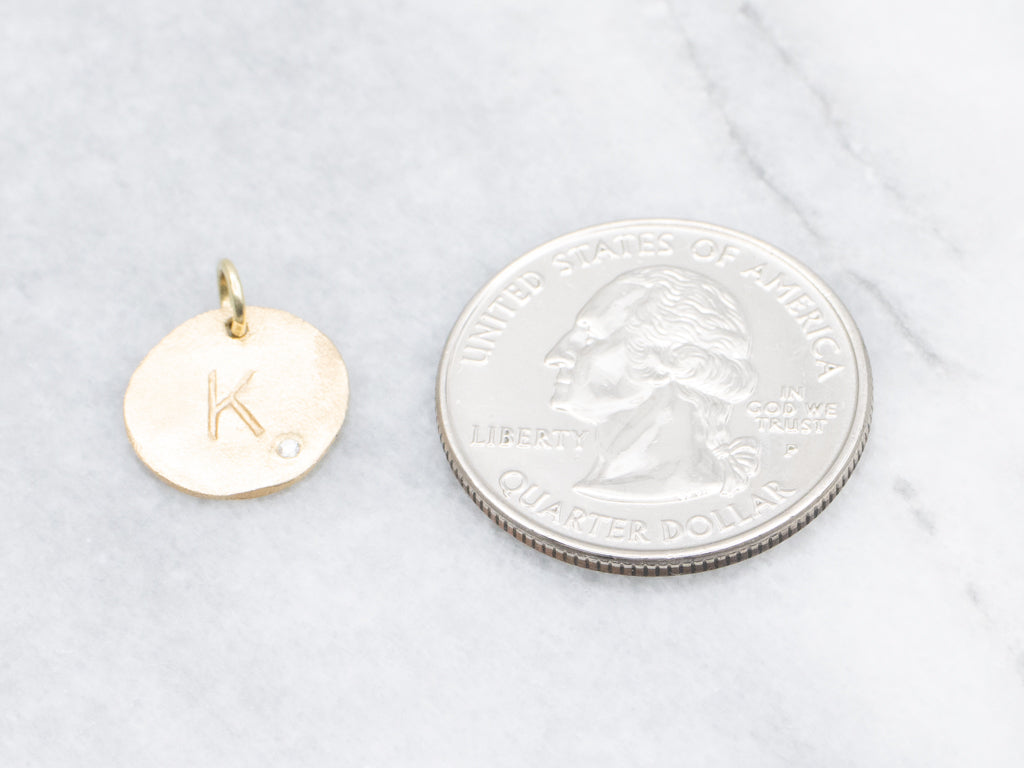 Textured Yellow Gold Initial "K" Signet Pendant with Diamond
