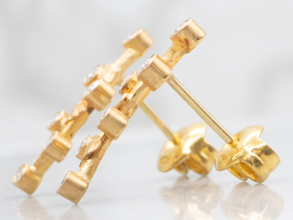 Bezel-Set Diamond Branch Botanical Yellow Gold Earrings