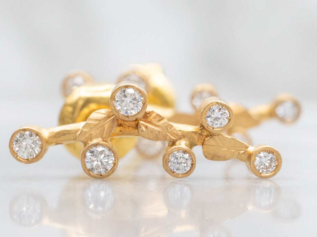 Bezel-Set Diamond Branch Botanical Yellow Gold Earrings