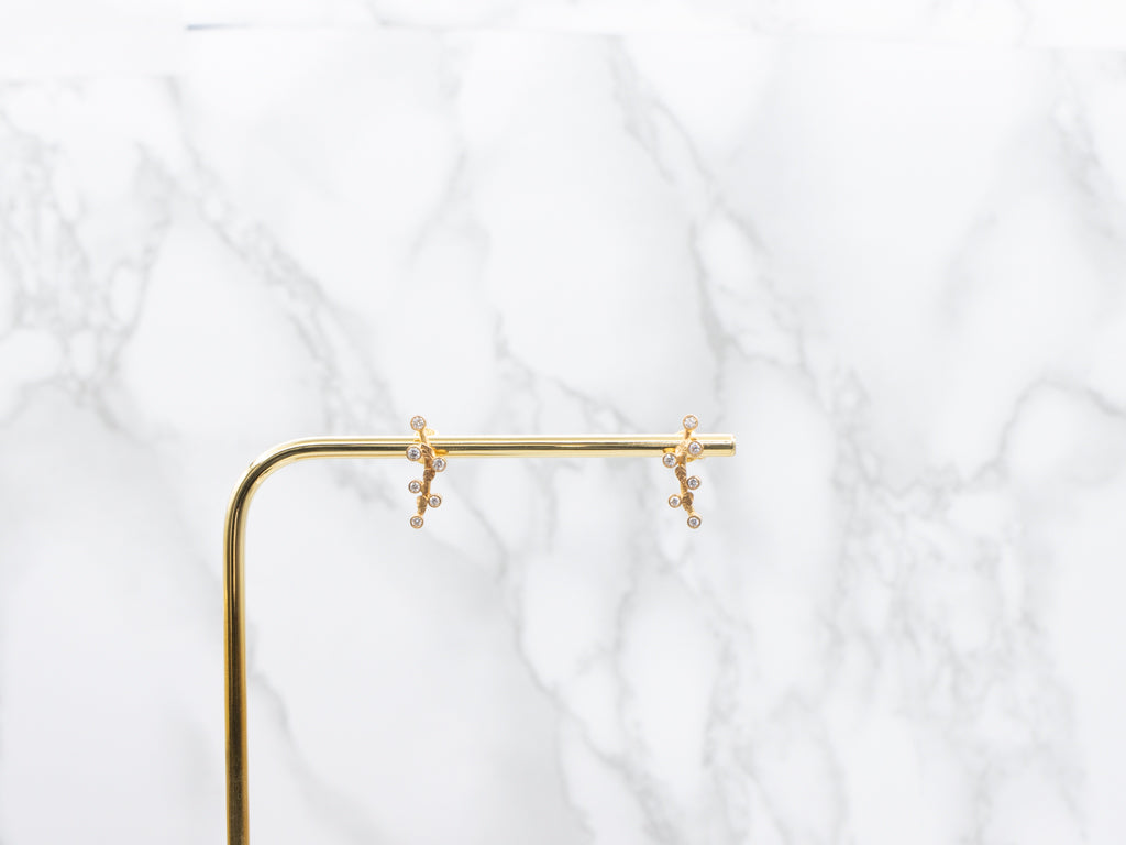 Bezel-Set Diamond Branch Botanical Yellow Gold Earrings