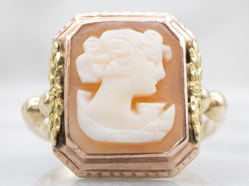Vintage Two-Tone Gold Floral Cameo Ring