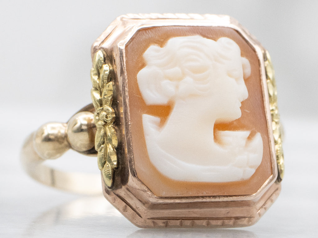 Vintage Two-Tone Gold Floral Cameo Ring