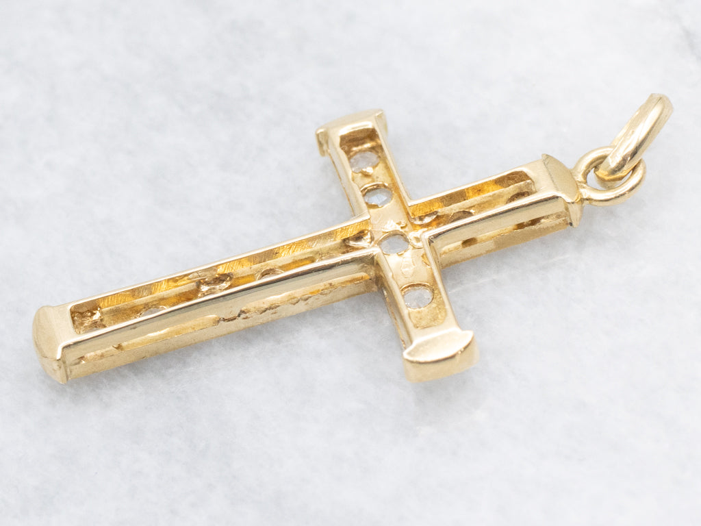 Antique Gold Rose-Cut Diamond Encrusted Cross Pendant