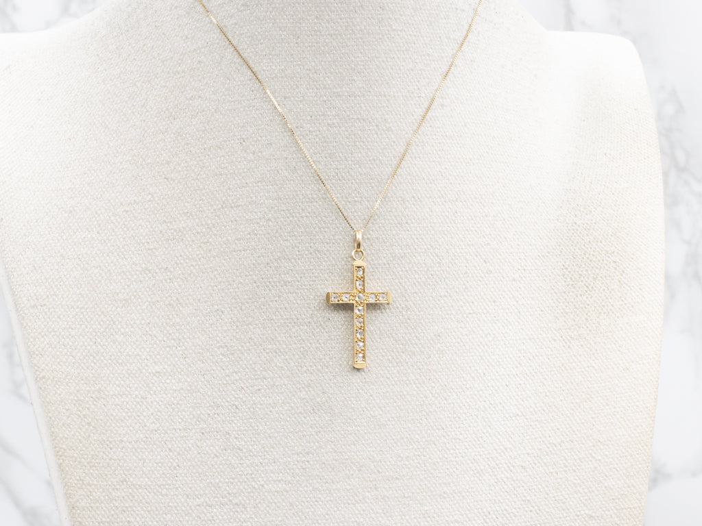 Antique Gold Rose-Cut Diamond Encrusted Cross Pendant