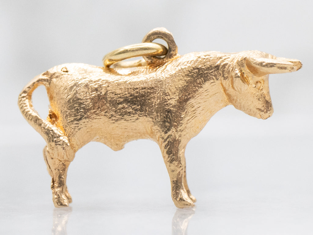 Textured 18-Karat Yellow Gold Bull Charm Pendant