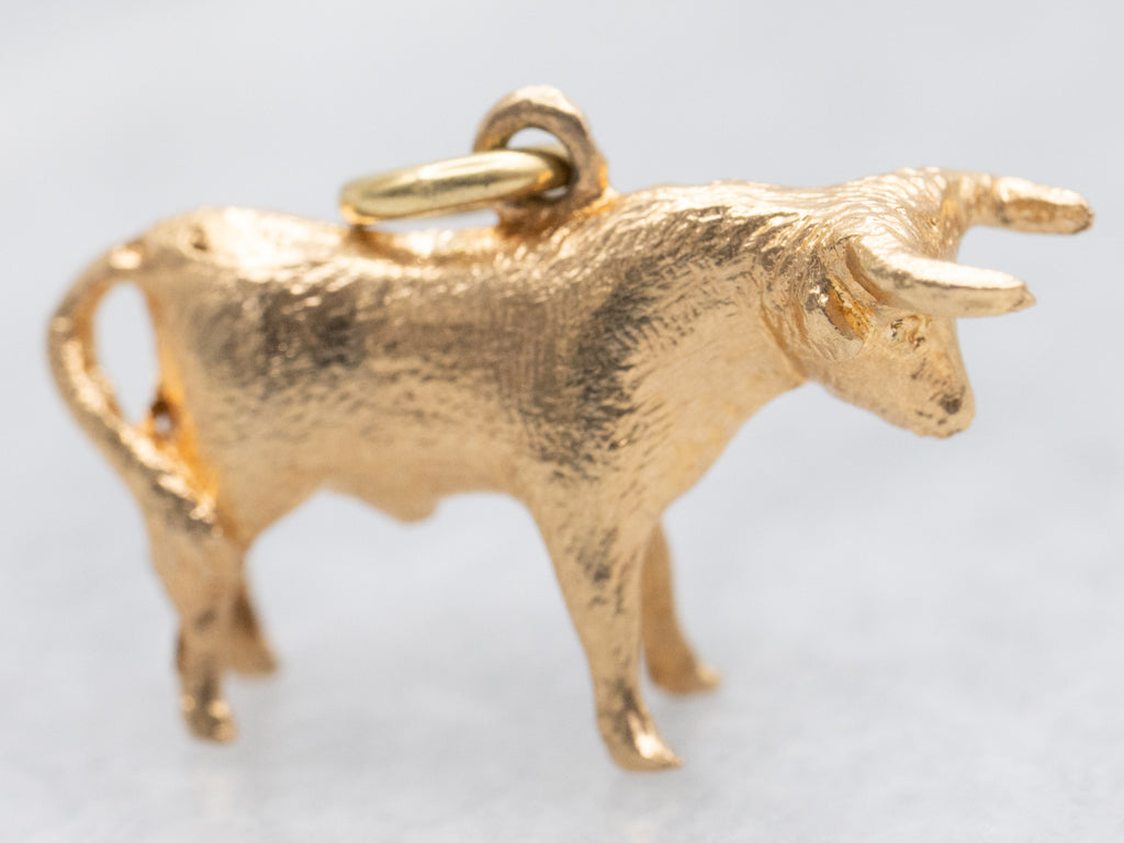 Textured 18-Karat Yellow Gold Bull Charm Pendant