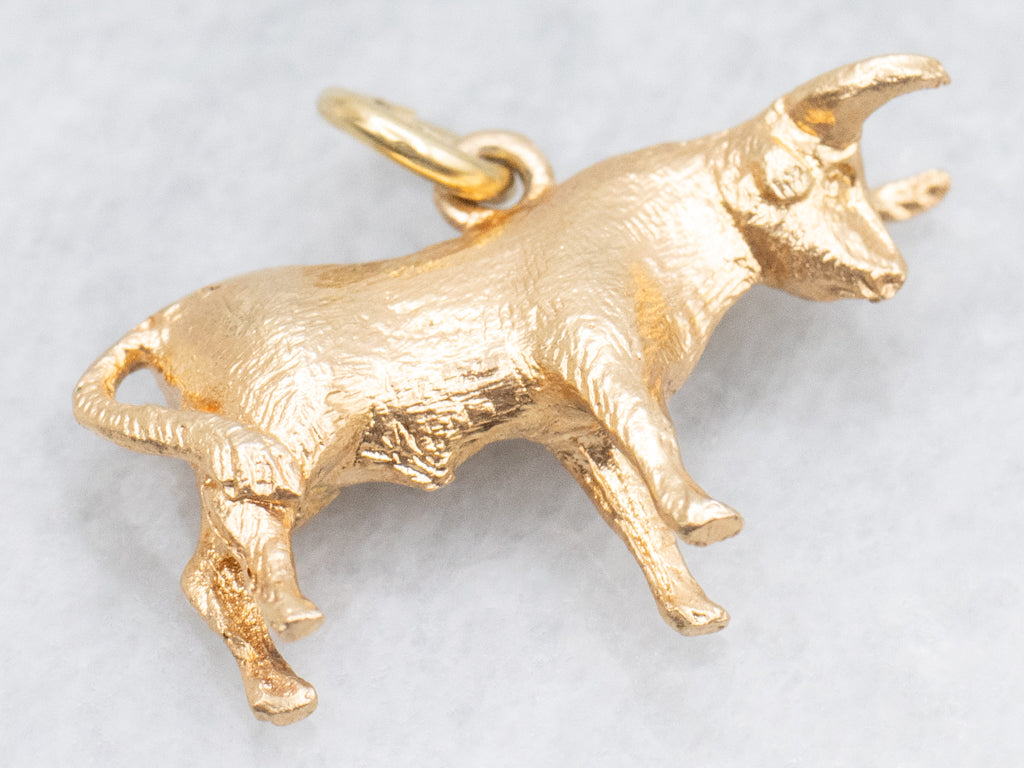 Textured 18-Karat Yellow Gold Bull Charm Pendant