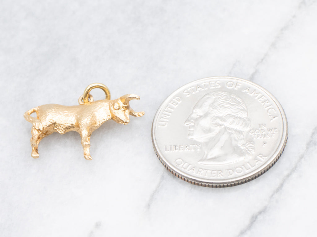 Textured 18-Karat Yellow Gold Bull Charm Pendant