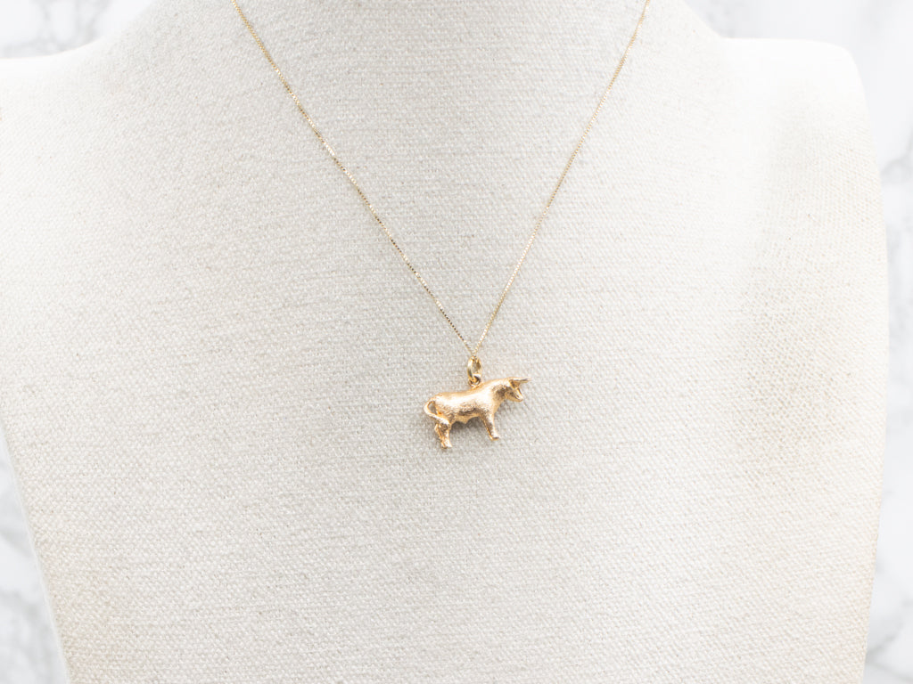 Textured 18-Karat Yellow Gold Bull Charm Pendant