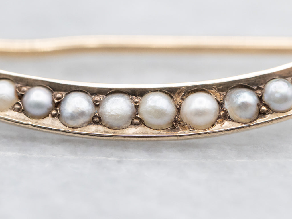 Antique Seed Pearl Gold Crescent-Moon Pin