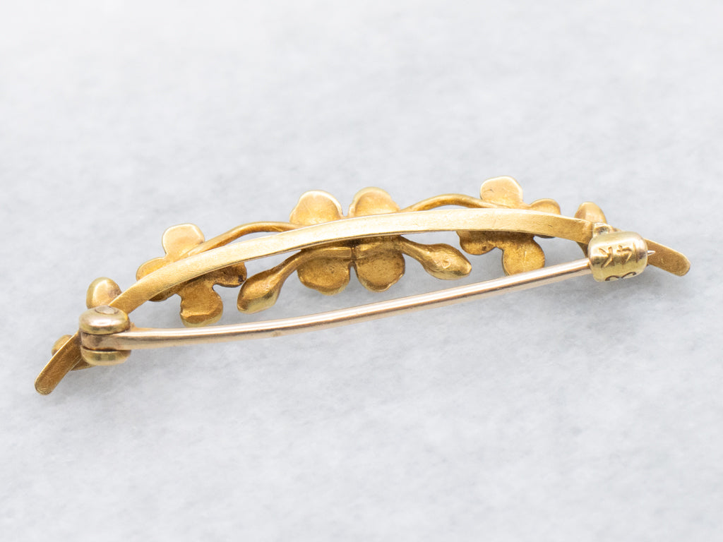 Lucky Antique Enamel and Natural Pearl Four-Leaf Clover Pin