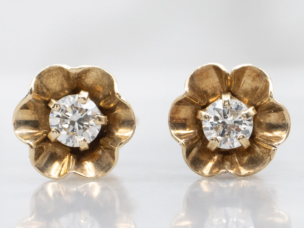 Antique Buttercup-Set Diamond Floral Stud Earrings