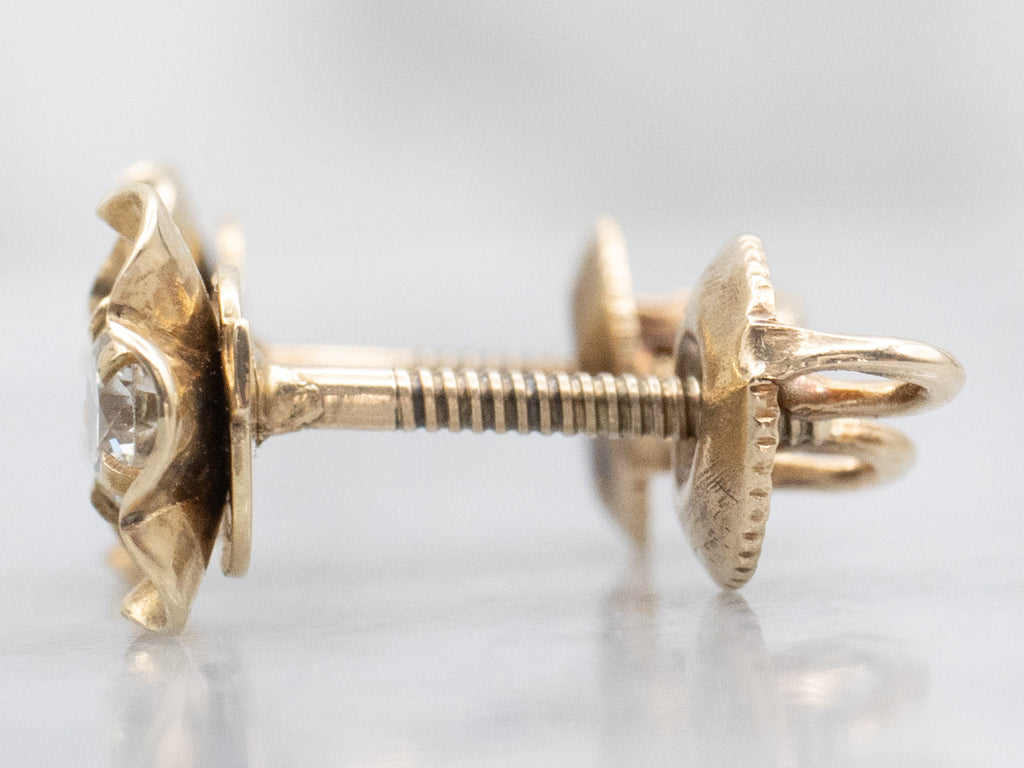 Antique Buttercup-Set Diamond Floral Stud Earrings