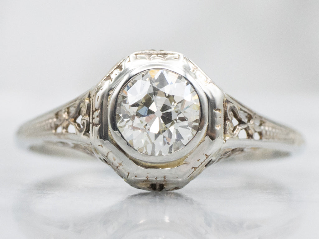 Antique 1925 Old Mine Cut Diamond Filigree Engagement Ring