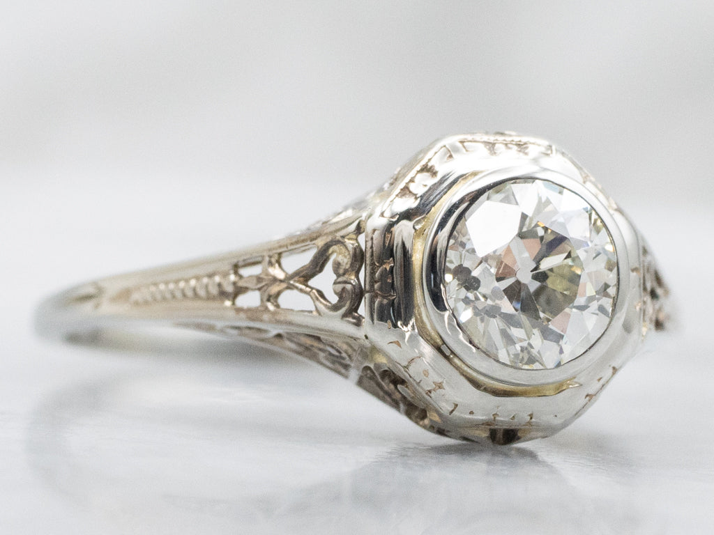 Antique 1925 Old Mine Cut Diamond Filigree Engagement Ring