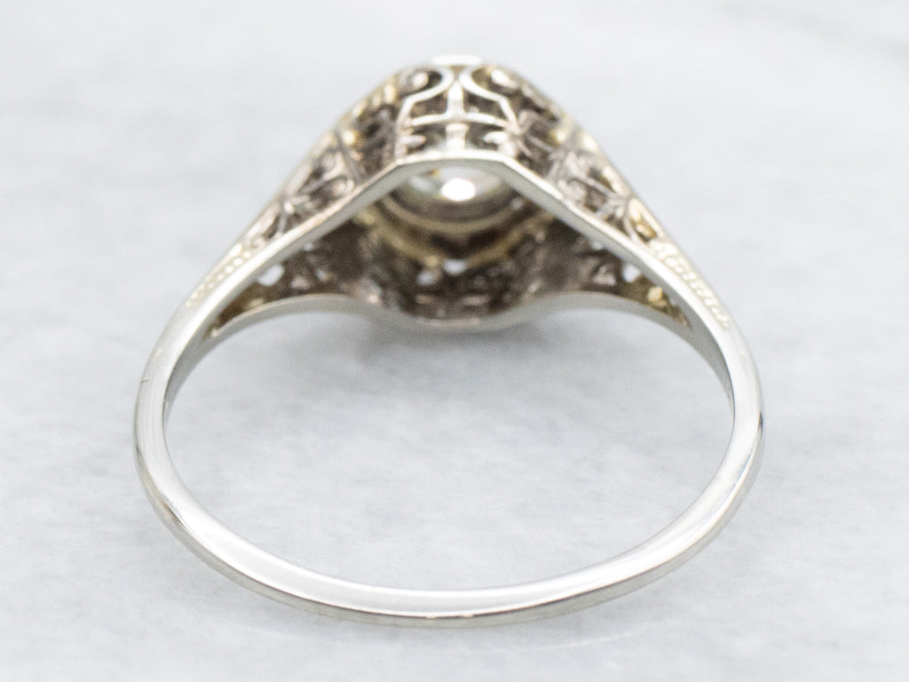 Antique 1925 Old Mine Cut Diamond Filigree Engagement Ring
