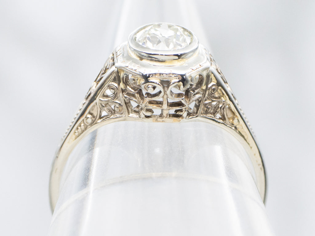Antique 1925 Old Mine Cut Diamond Filigree Engagement Ring