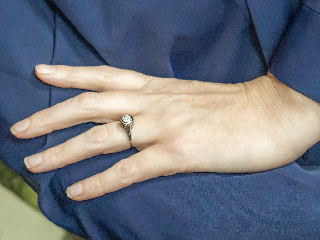 Antique 1925 Old Mine Cut Diamond Filigree Engagement Ring
