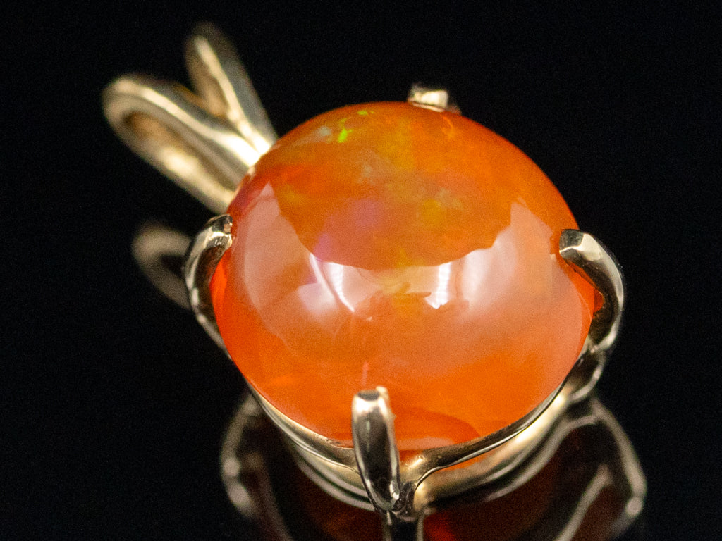 Yellow Gold Fire Opal Solitaire Cabochon Pendant