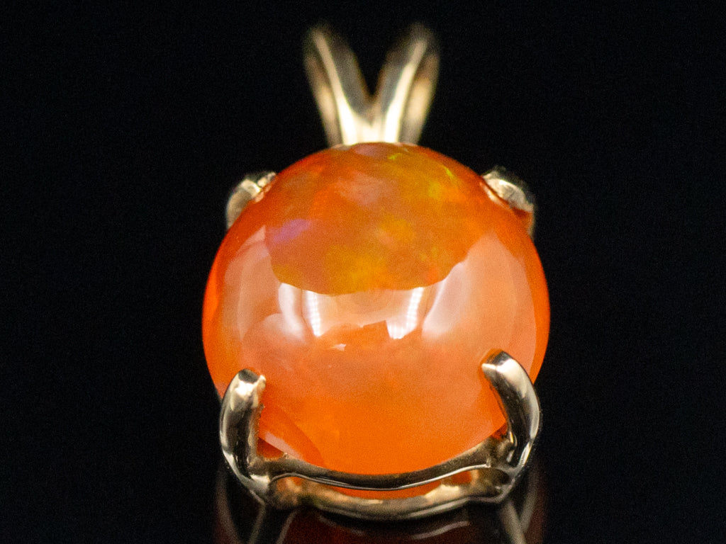Yellow Gold Fire Opal Solitaire Cabochon Pendant