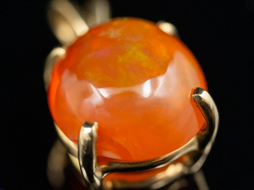 Yellow Gold Fire Opal Solitaire Cabochon Pendant