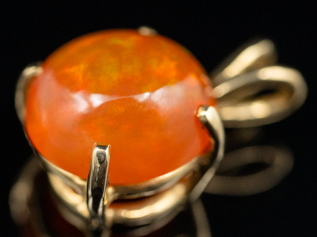Yellow Gold Fire Opal Solitaire Cabochon Pendant