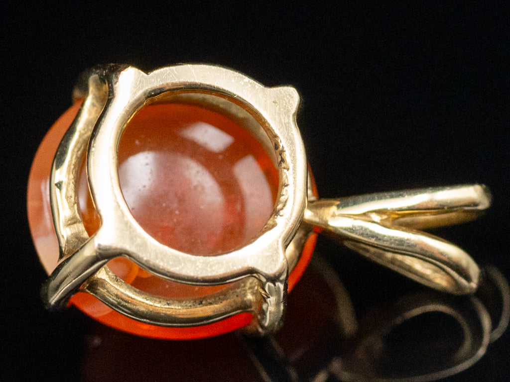 Yellow Gold Fire Opal Solitaire Cabochon Pendant