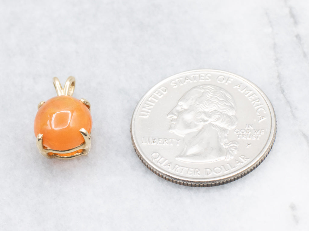 Yellow Gold Fire Opal Solitaire Cabochon Pendant