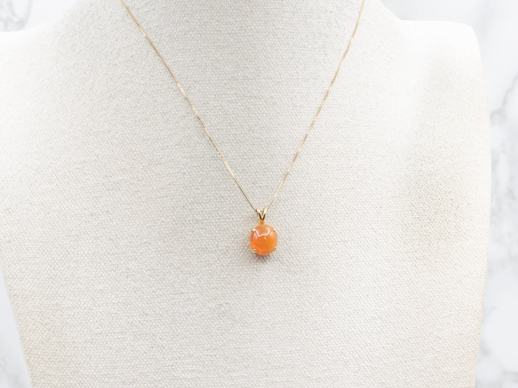Yellow Gold Fire Opal Solitaire Cabochon Pendant