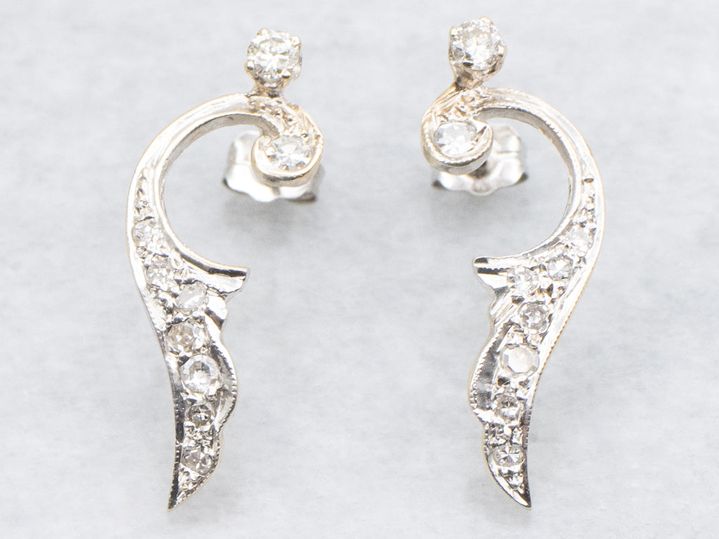 Scrolling Gold and Diamond Drop Earring