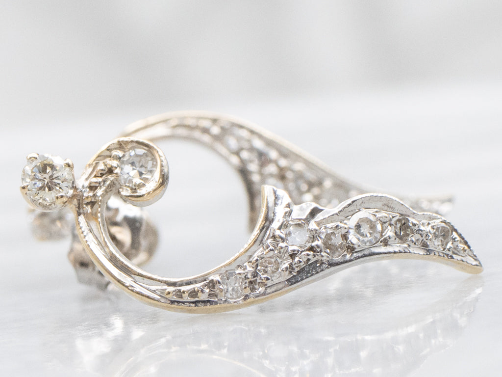 Scrolling Gold and Diamond Drop Earring