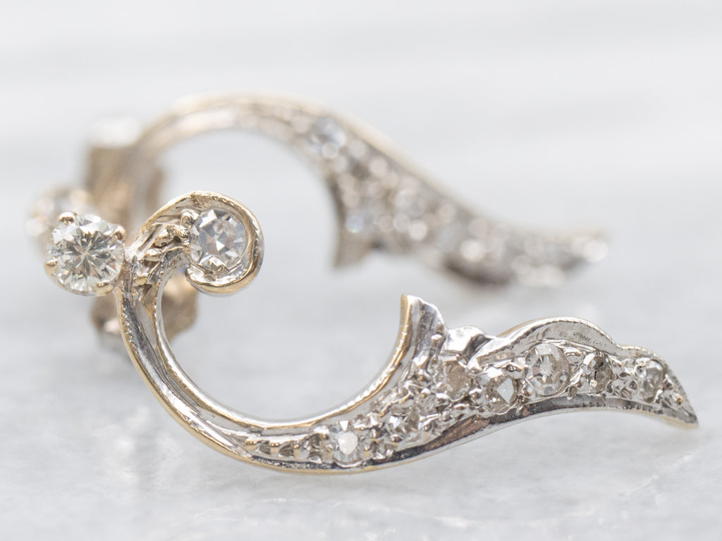 Scrolling Gold and Diamond Drop Earring