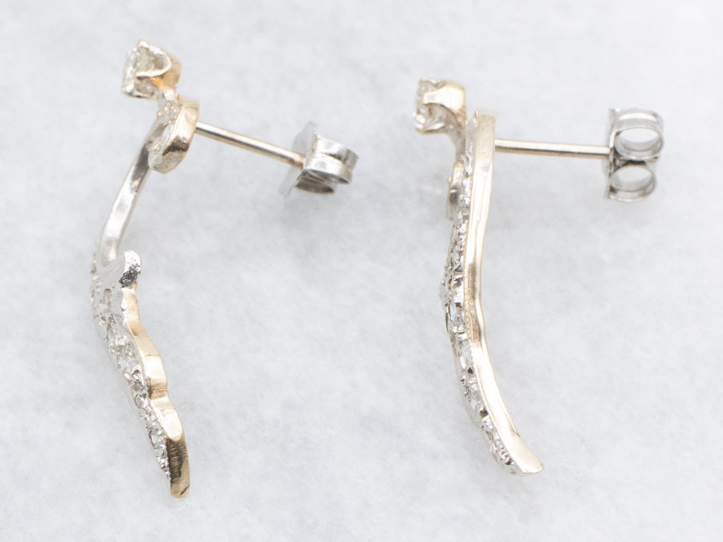 Scrolling Gold and Diamond Drop Earring