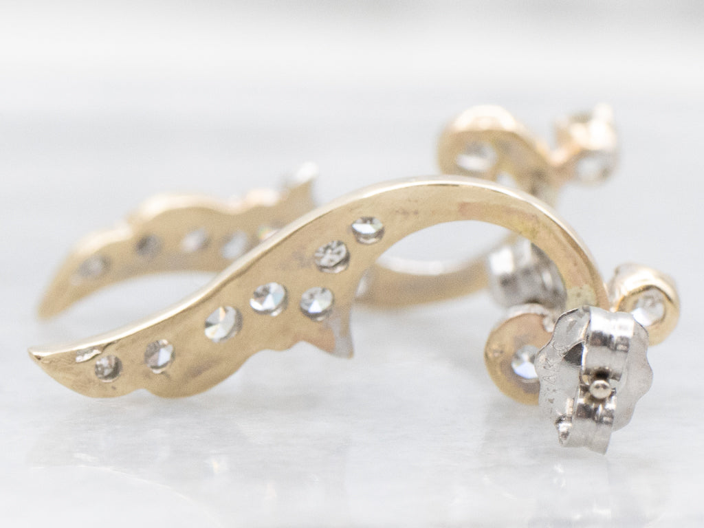 Scrolling Gold and Diamond Drop Earring