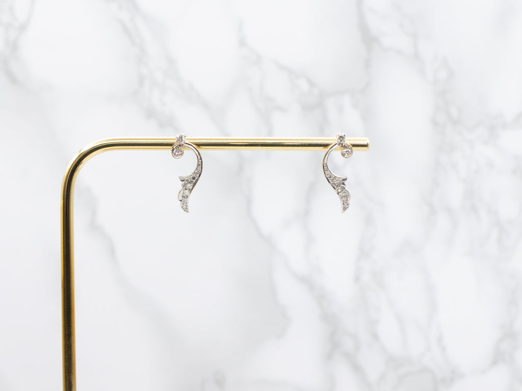 Scrolling Gold and Diamond Drop Earring