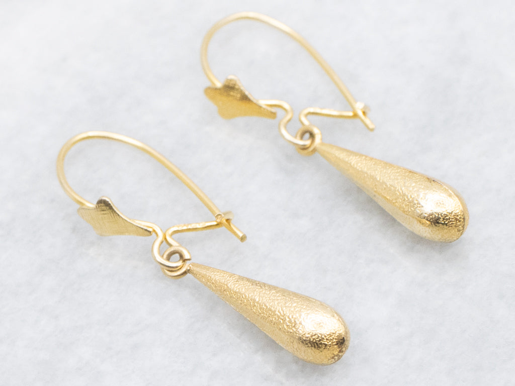 Textured 14-Karat Gold Teardrop Dangle Earrings