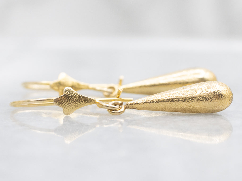Textured 14-Karat Gold Teardrop Dangle Earrings