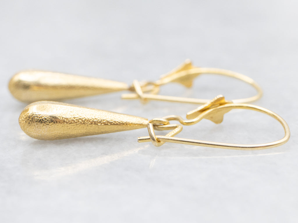 Textured 14-Karat Gold Teardrop Dangle Earrings