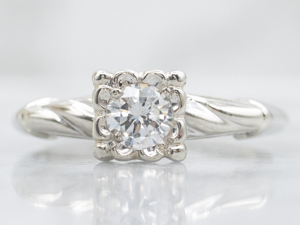 Vintage White Gold Diamond Solitaire Engagement Ring
