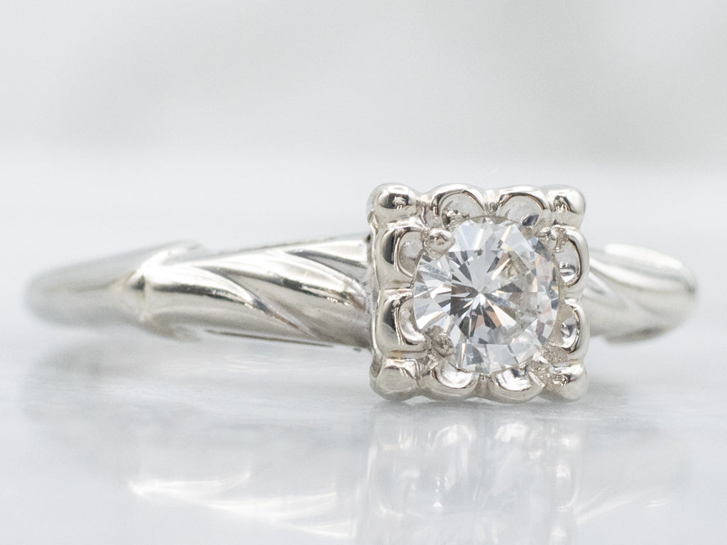 Vintage White Gold Diamond Solitaire Engagement Ring