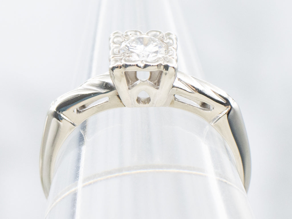Vintage White Gold Diamond Solitaire Engagement Ring