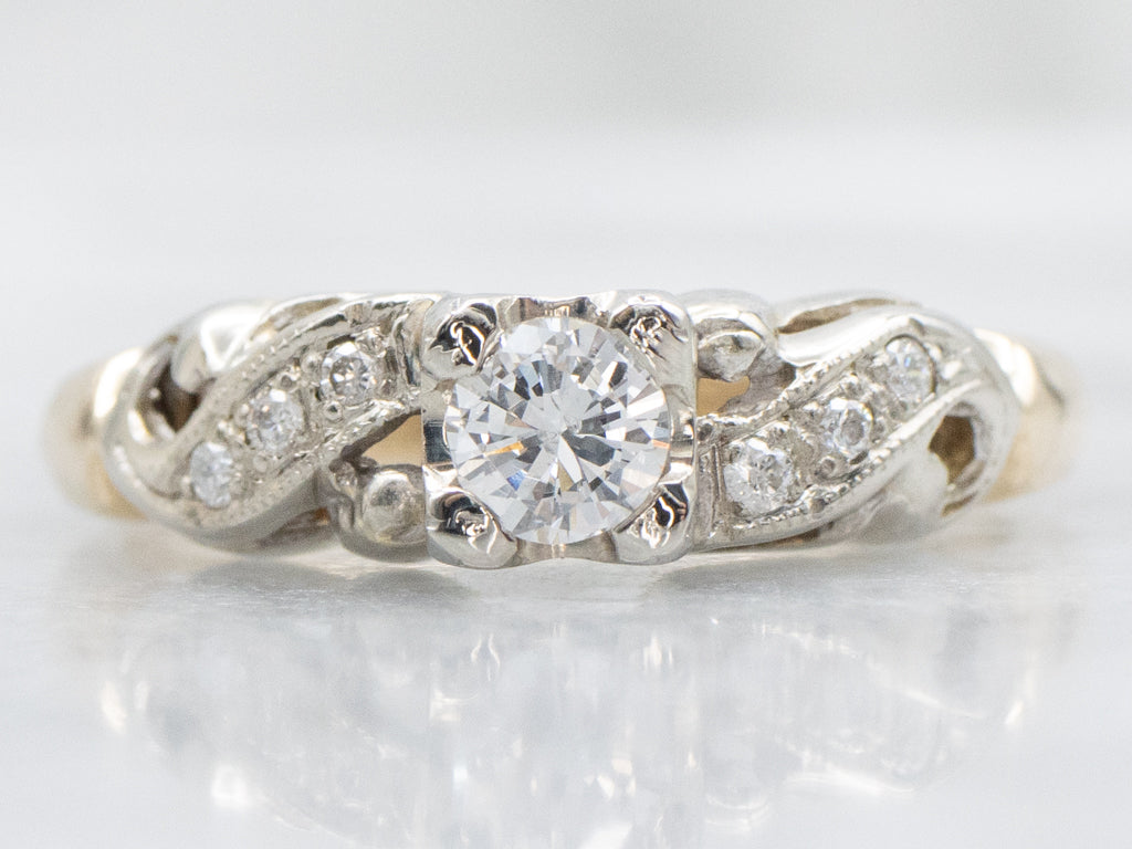 Retro-Era Two-Tone Gold Brilliant Diamond Engagement Ring