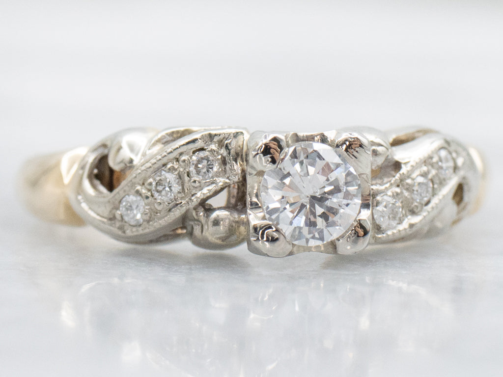Retro-Era Two-Tone Gold Brilliant Diamond Engagement Ring