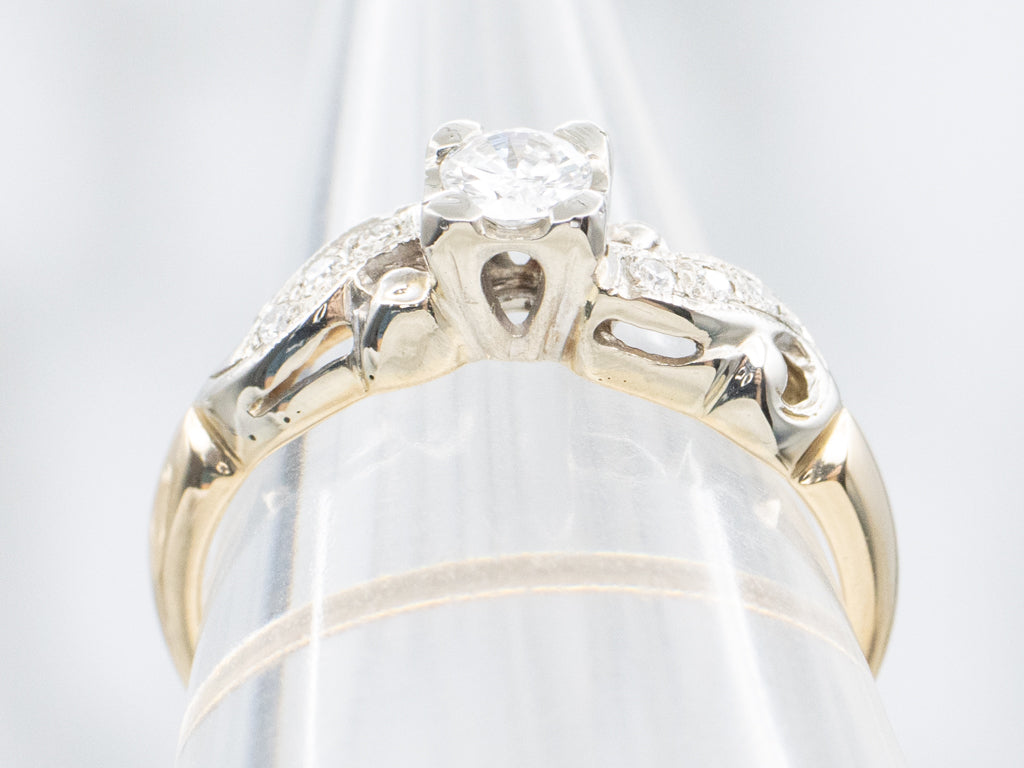 Retro-Era Two-Tone Gold Brilliant Diamond Engagement Ring