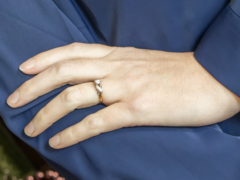 Retro-Era Two-Tone Gold Brilliant Diamond Engagement Ring