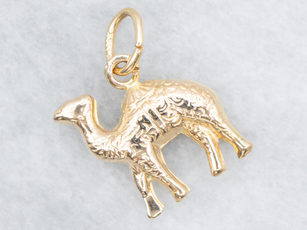Vintage Textured Gold Camel Charm Pendant