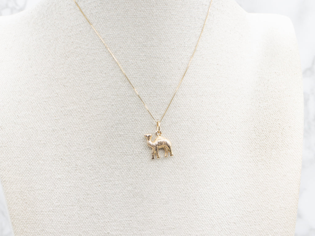 Vintage Textured Gold Camel Charm Pendant