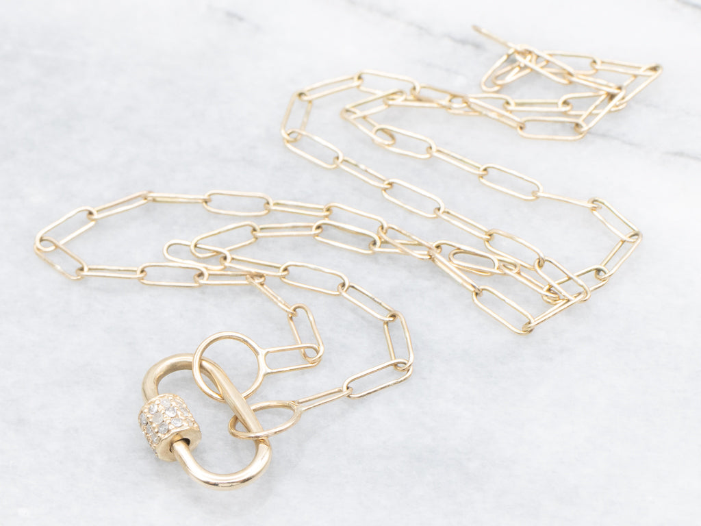 Gold Paperclip Chain Necklace with Diamond Locking Clasp