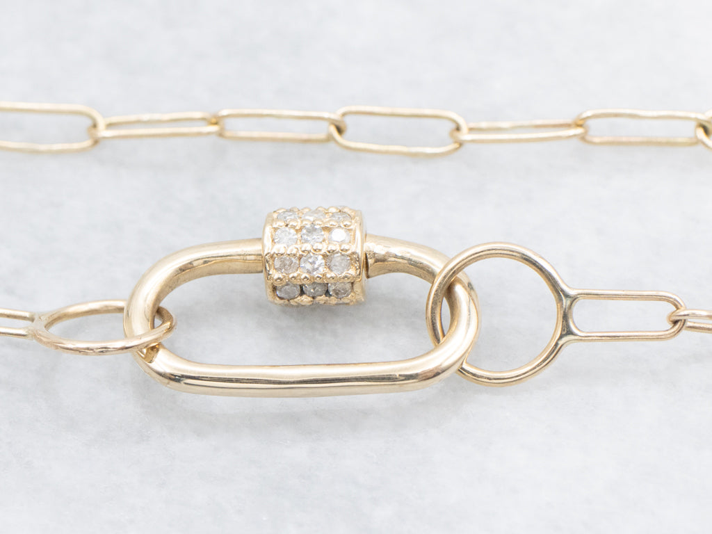 Gold Paperclip Chain Necklace with Diamond Locking Clasp